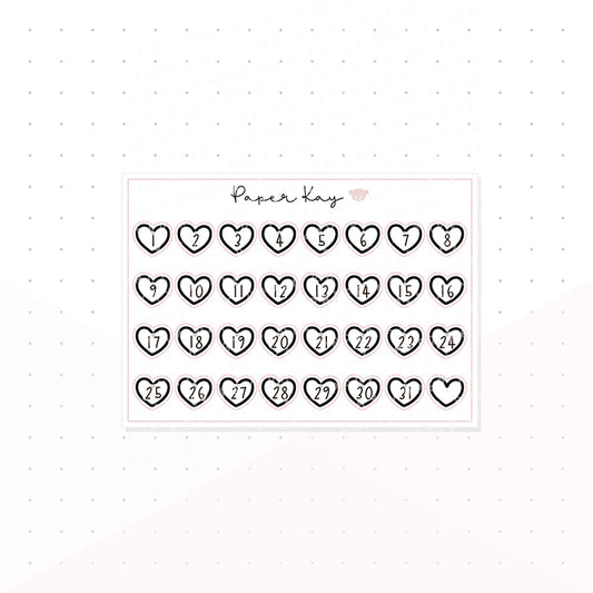 Hollow Black Heart Date Dots - Keep Life Simple - Planner Stickers