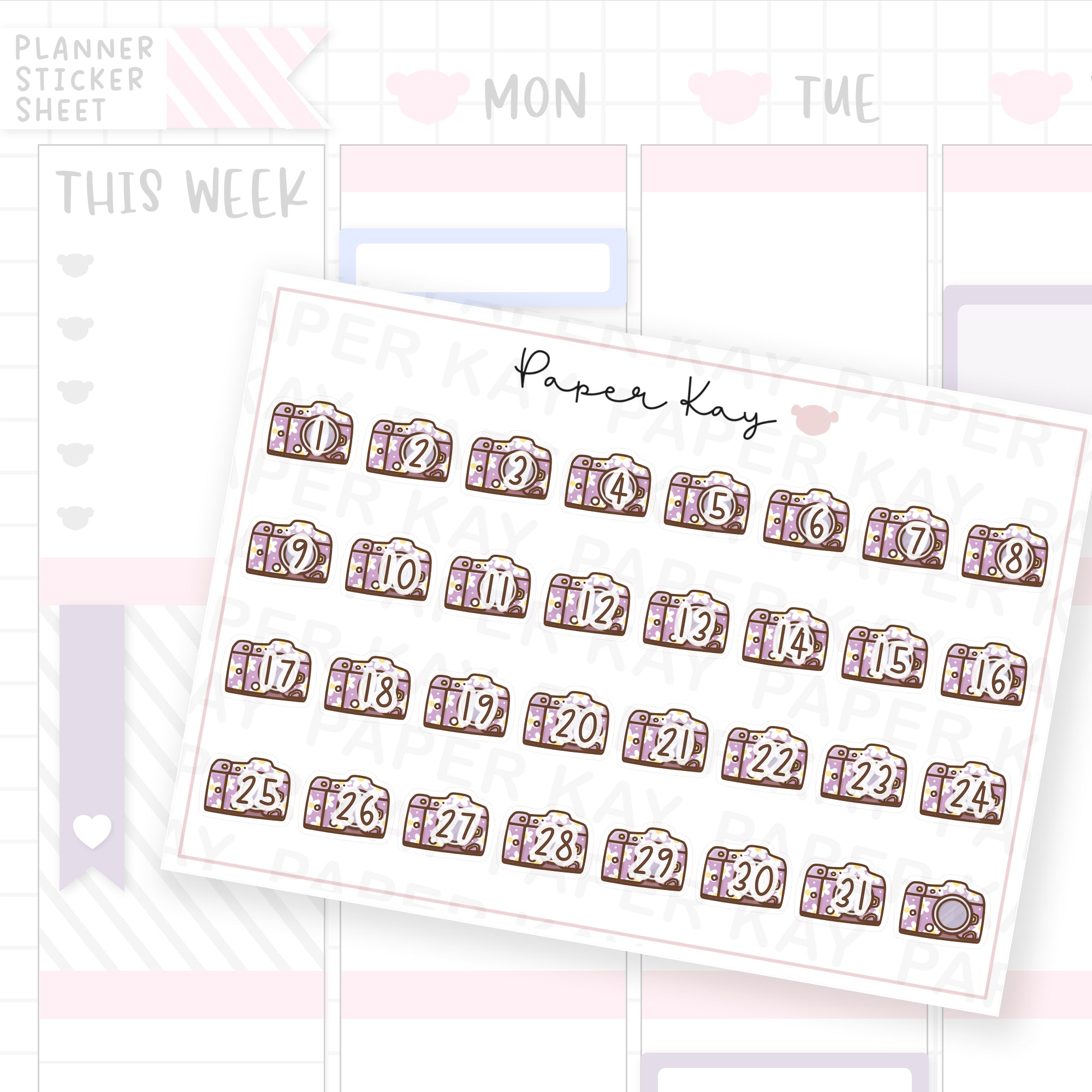 Lovely Camera Date Dot Stickers