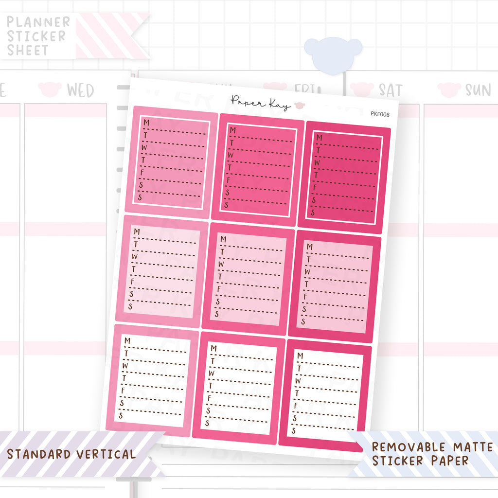 1.5" Wide Weekly Boxes - Functional Stickers