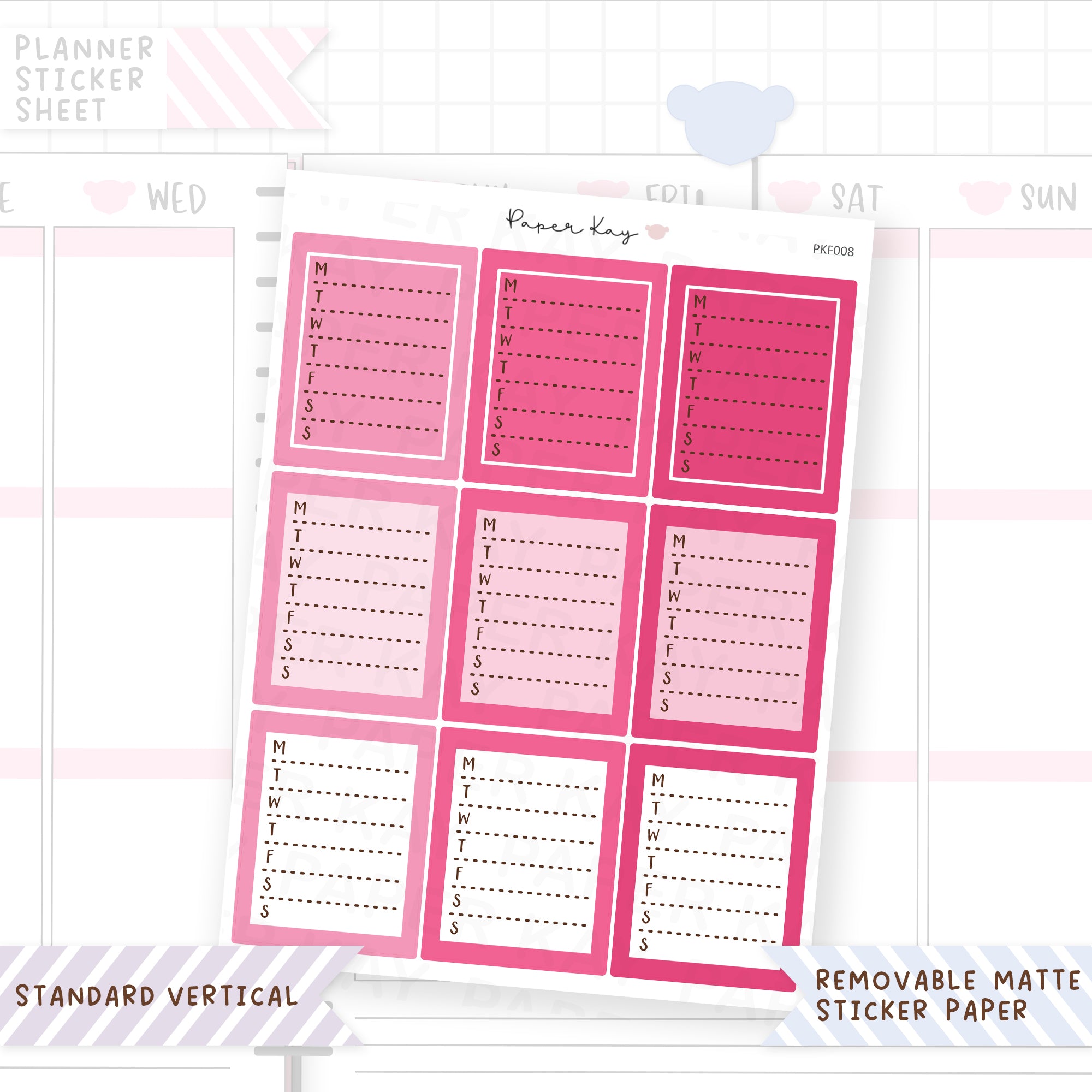 1.5" Wide Weekly Boxes - Functional Stickers