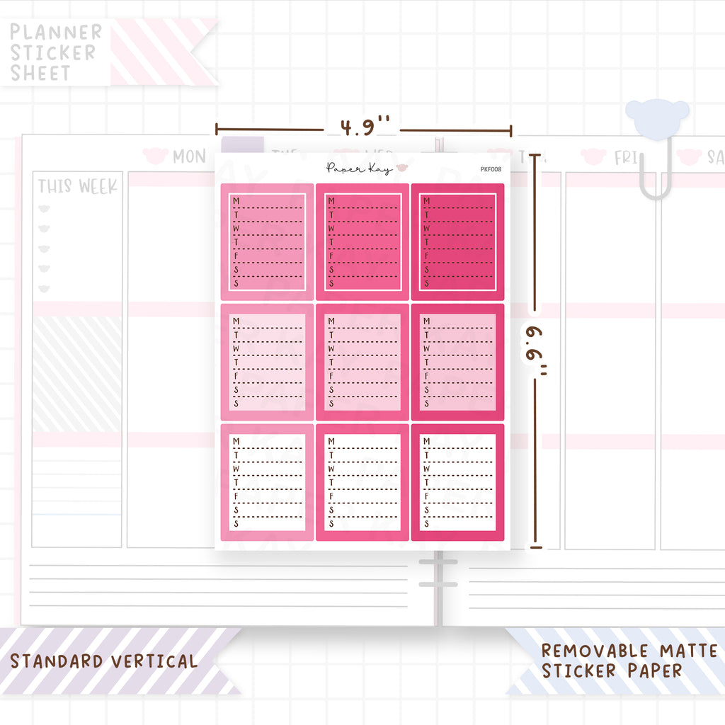 1.5" Wide Weekly Boxes - Functional Stickers