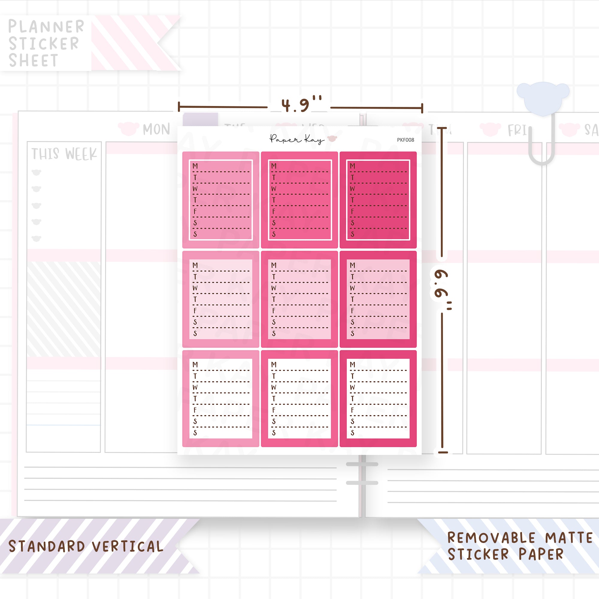 1.5" Wide Weekly Boxes - Functional Stickers