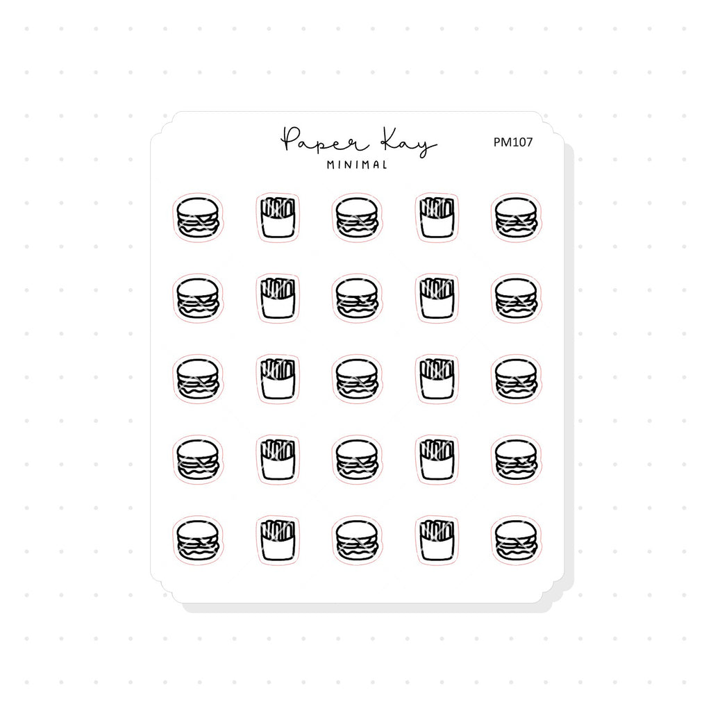 (PM107) Burgers and Fries - Tiny Minimal Icon Stickers