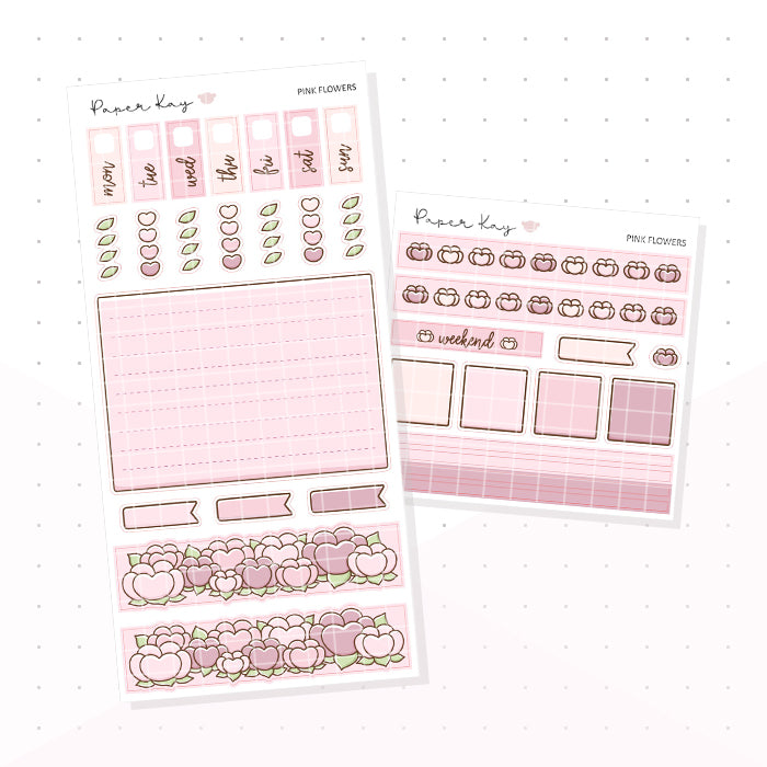 Pink Flowers Hobonichi Weeks Kit - Planner Stickers