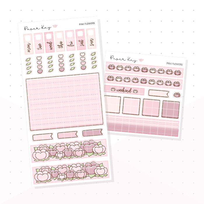 Pink Flowers Hobonichi Weeks Kit - Planner Stickers