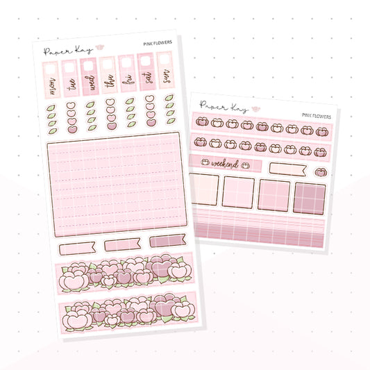 Pink Flowers Hobonichi Weeks Kit - Planner Stickers