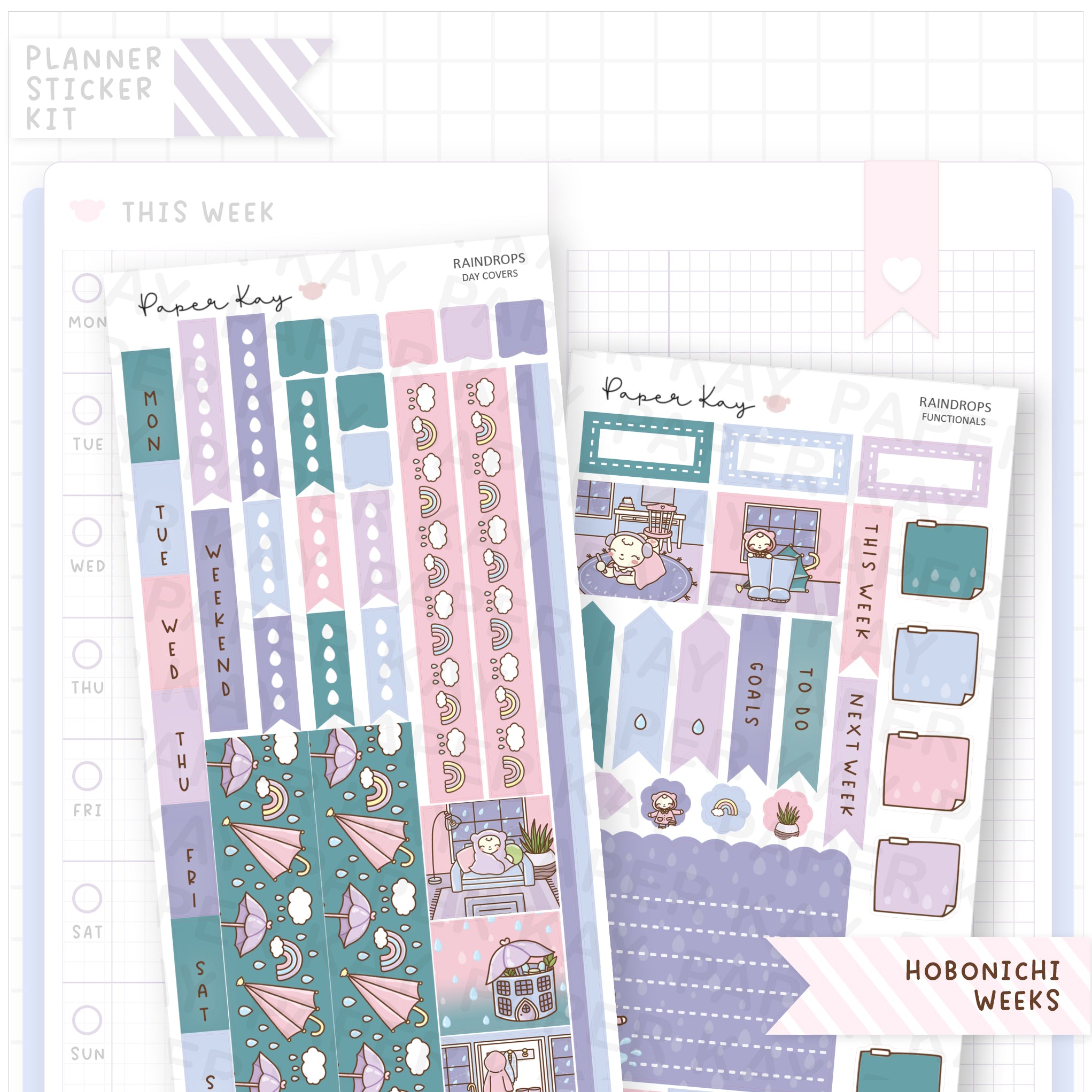 Raindrops Hobonichi Weeks Sticker Kit
