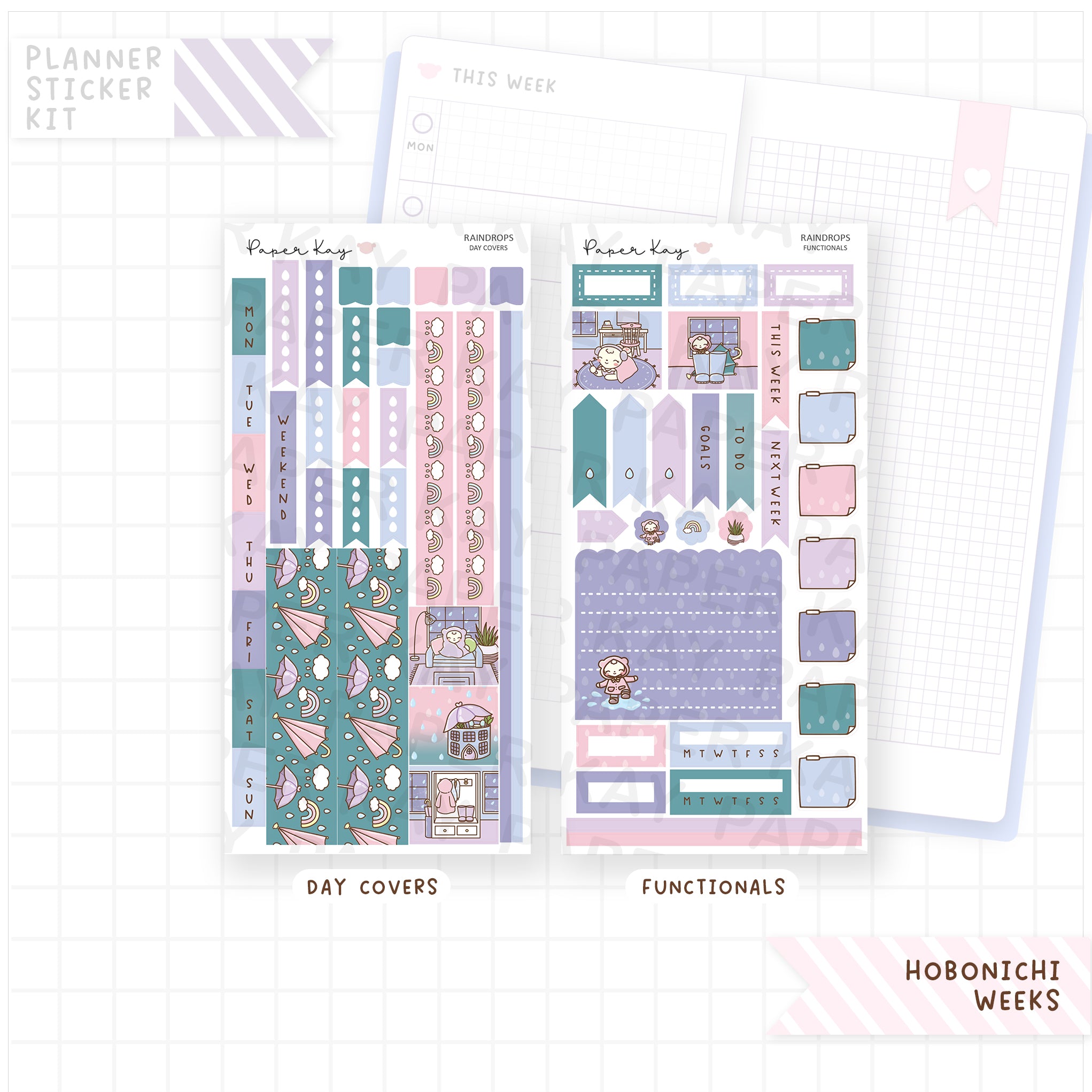 Raindrops Hobonichi Weeks Sticker Kit