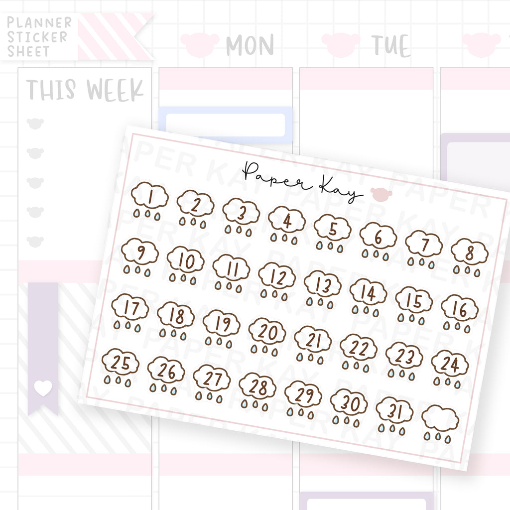 Raindrops Raincloud Date Dot Stickers