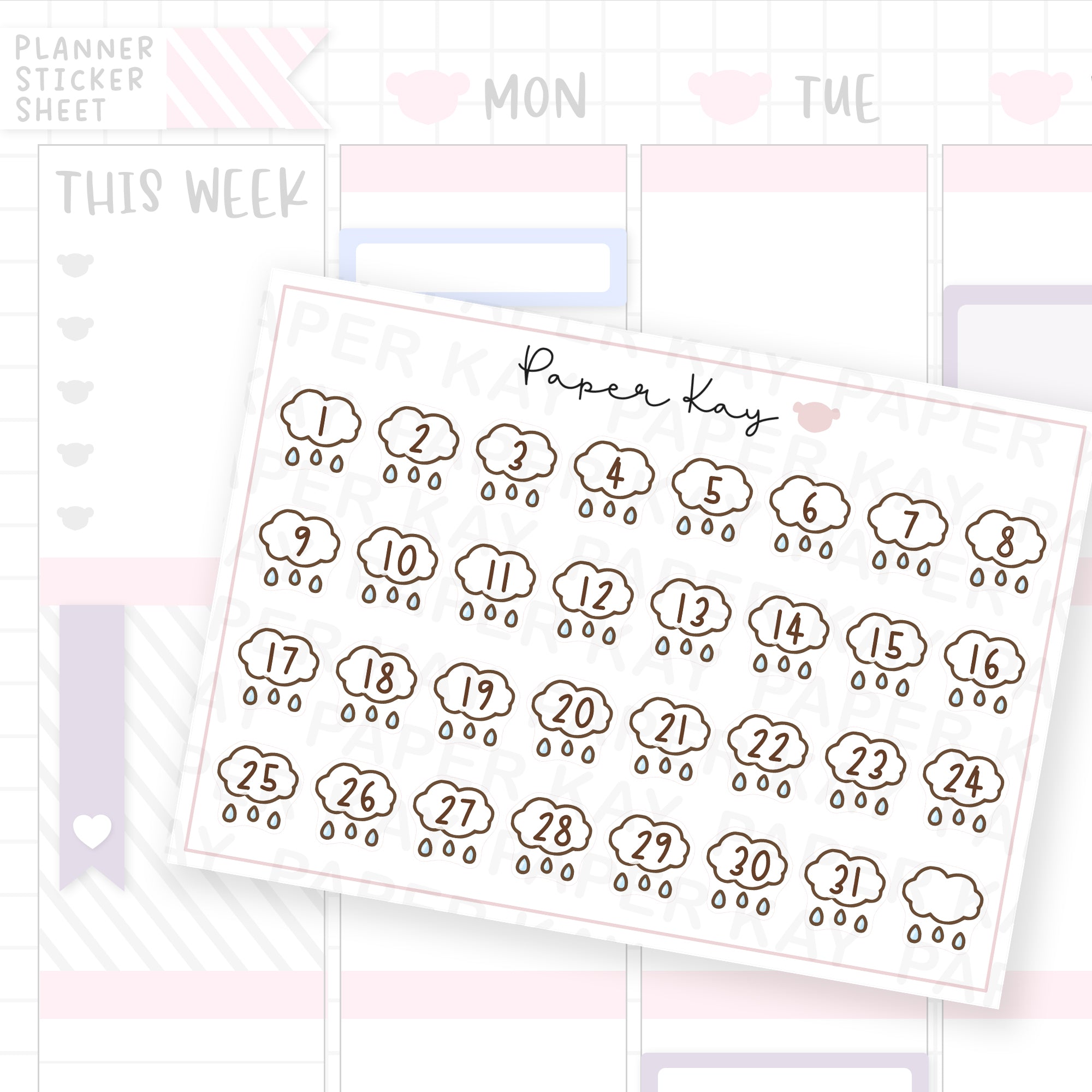 Raindrops Raincloud Date Dot Stickers