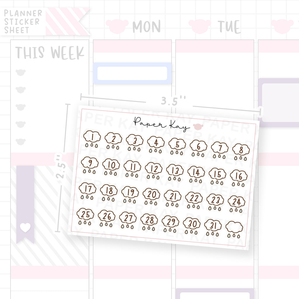 Raindrops Raincloud Date Dot Stickers