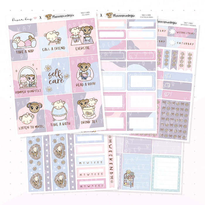 Self Care Vertical Kit - Planner Stickers - Paper Kay x PlannerMonkeyCo