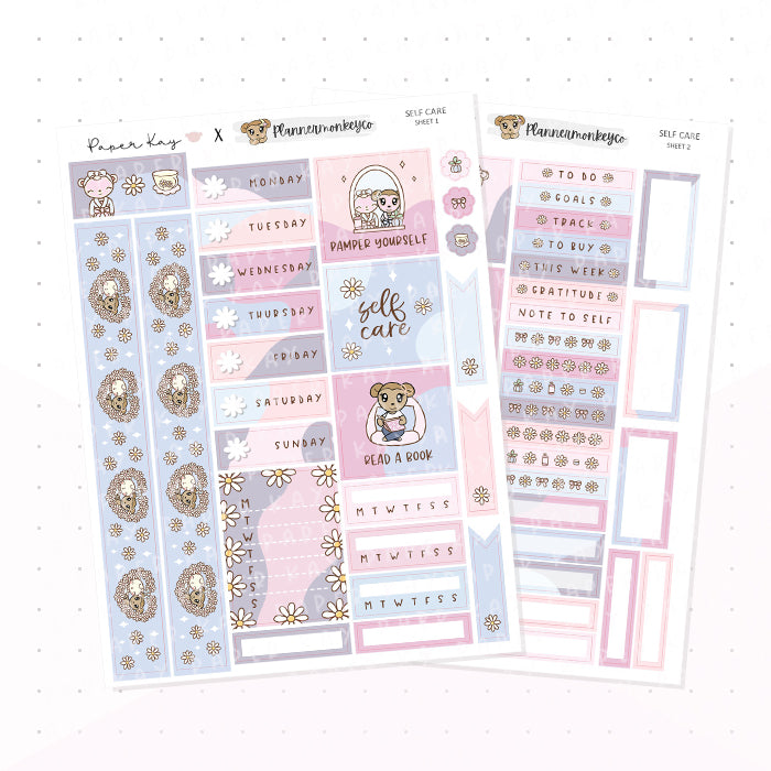 Self Care Hobonichi Cousin Kit - Planner Stickers - Paper Kay x PlannerMonkeyCo