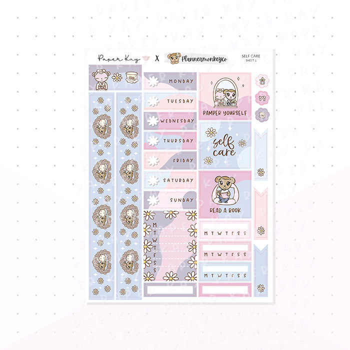 Self Care Hobonichi Cousin Kit - Planner Stickers - Paper Kay x PlannerMonkeyCo