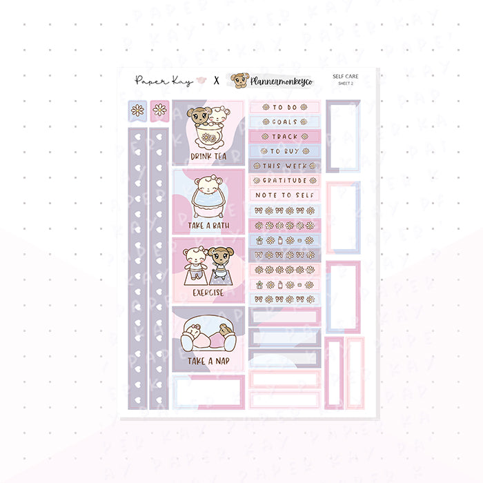 Self Care Hobonichi Cousin Kit - Planner Stickers - Paper Kay x PlannerMonkeyCo