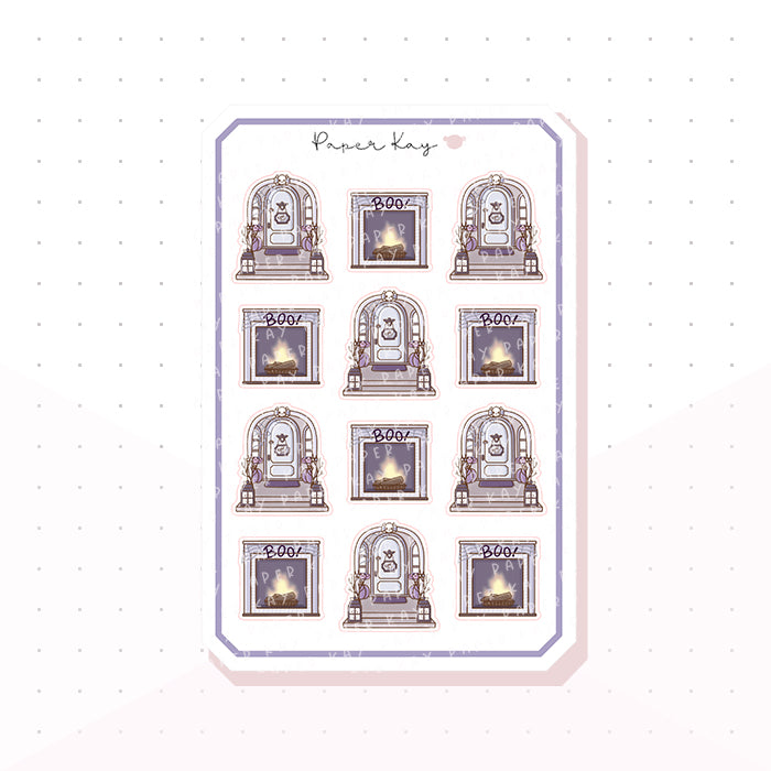 Spooky House Front Door and Fireplace Bujo Deco Planner Stickers