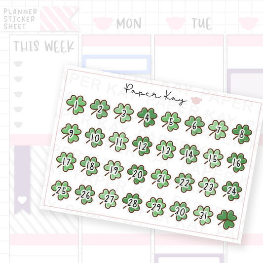 St Patrick's Day Clover Date Dot Stickers