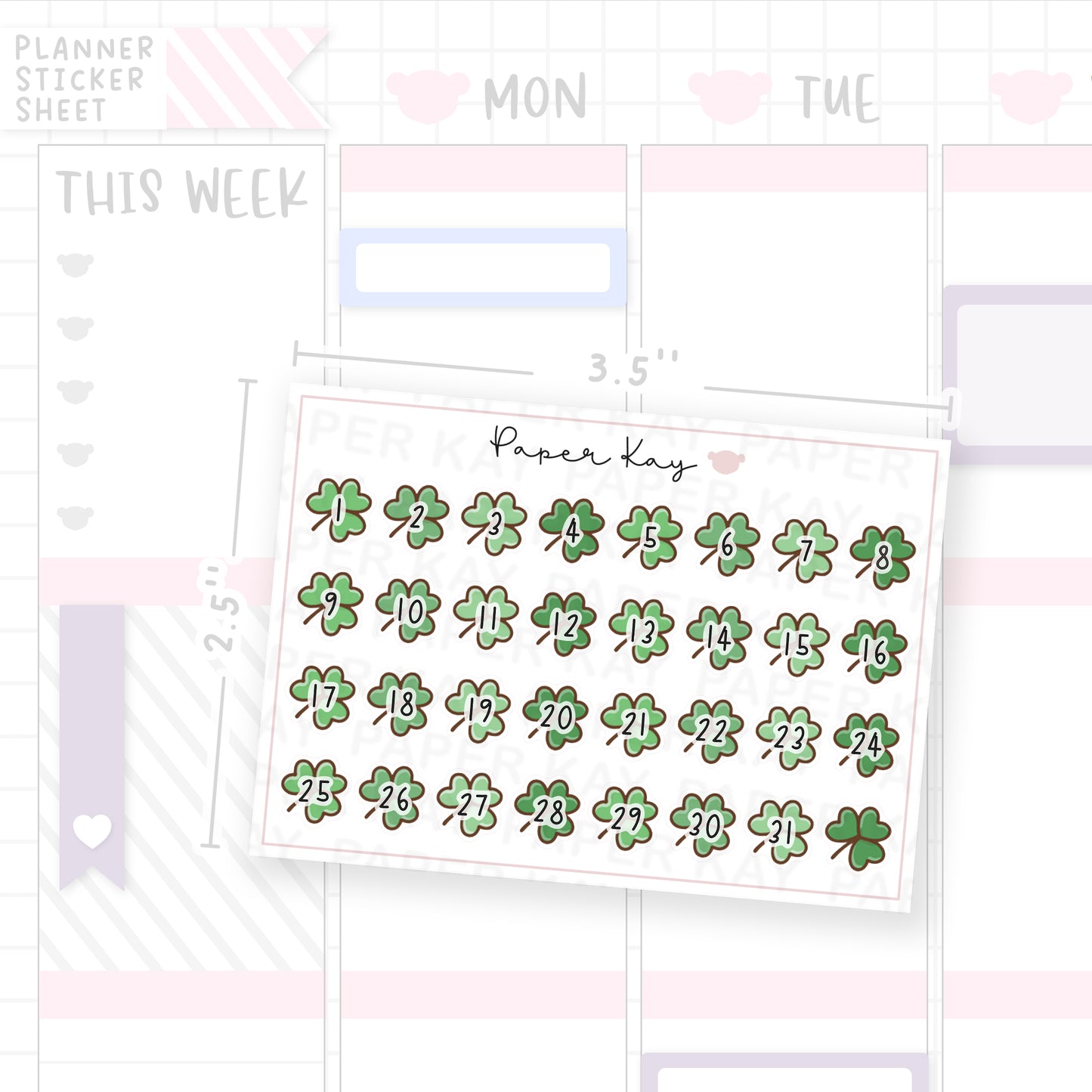 St Patrick's Day Clover Date Dot Stickers