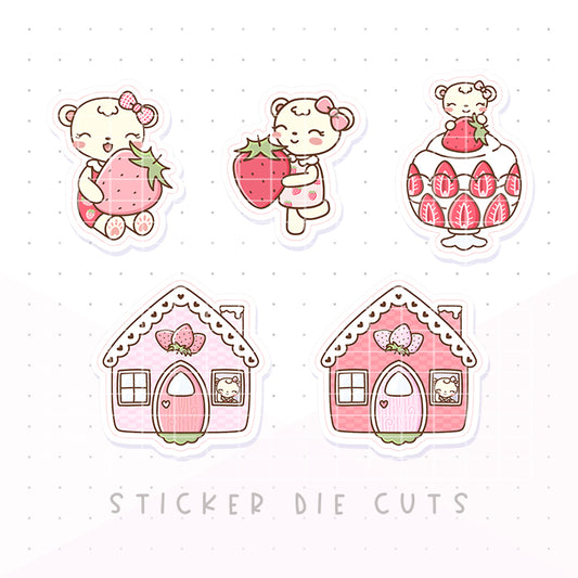 Dot the Bear Strawberries and Cream - Die Cuts