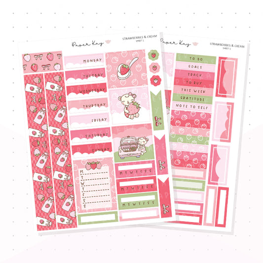 Strawberries and Cream Hobonichi Cousin Kit - Planner Stickers