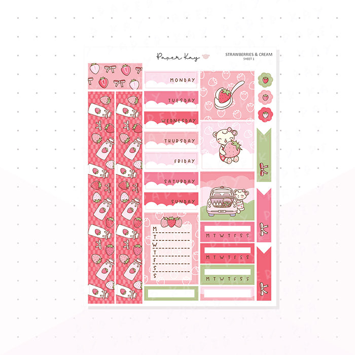 Strawberries and Cream Hobonichi Cousin Kit - Planner Stickers