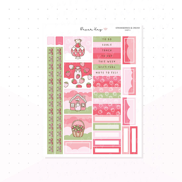 Strawberries and Cream Hobonichi Cousin Kit - Planner Stickers