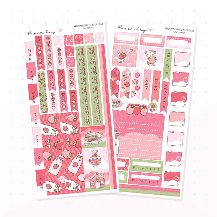 Strawberries and Cream Hobonichi Weeks Kit - Planner Stickers