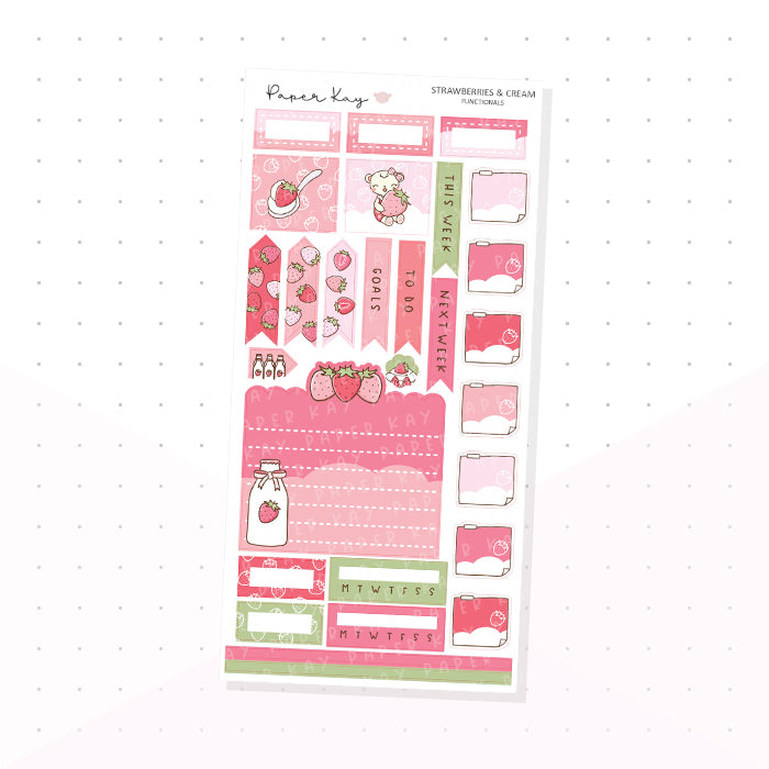 Strawberries and Cream Hobonichi Weeks Kit - Planner Stickers