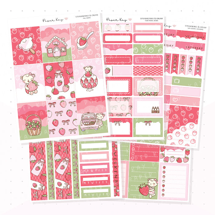 Strawberries and Cream Vertical Kit - Planner Stickers