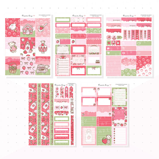 Strawberries and Cream Vertical Kit - Planner Stickers