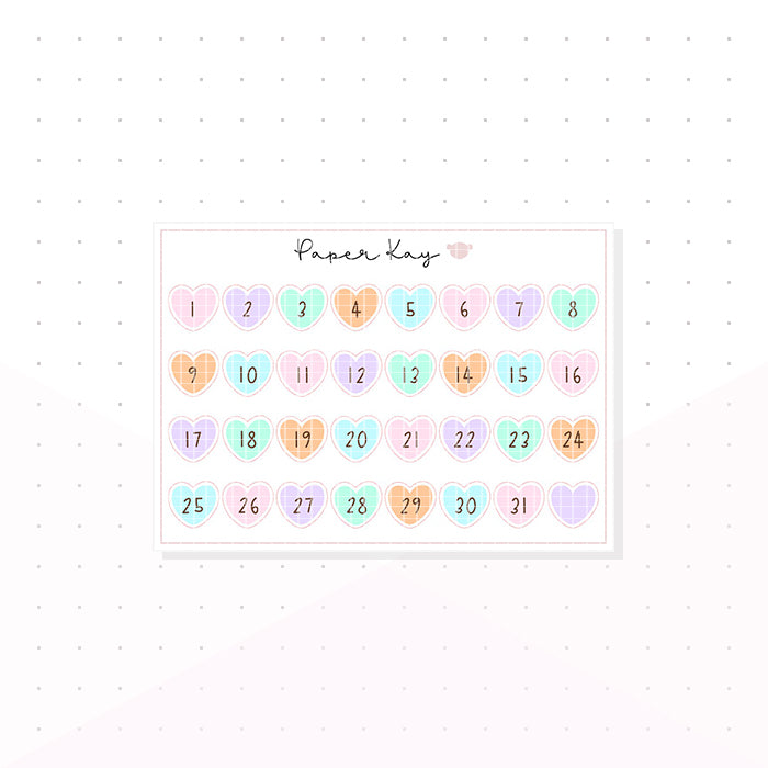 Sweeties - Hearts Date Dots - Planner Stickers
