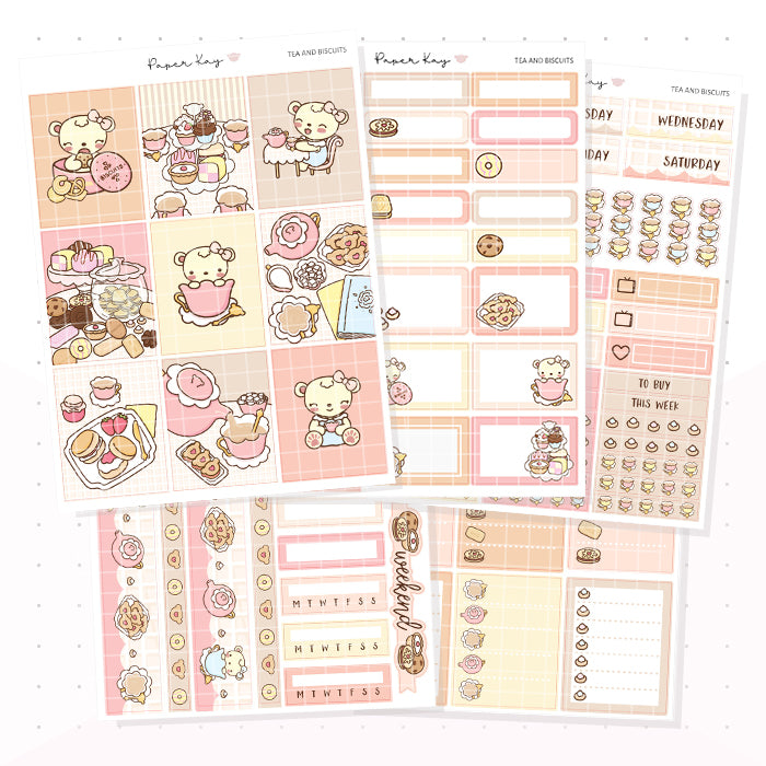 Tea and Biscuit Weekly Vertical Kit - Planner Stickers