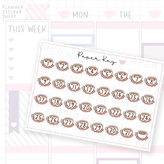 Winter Cafe Coffee Cup Date Dot Stickers