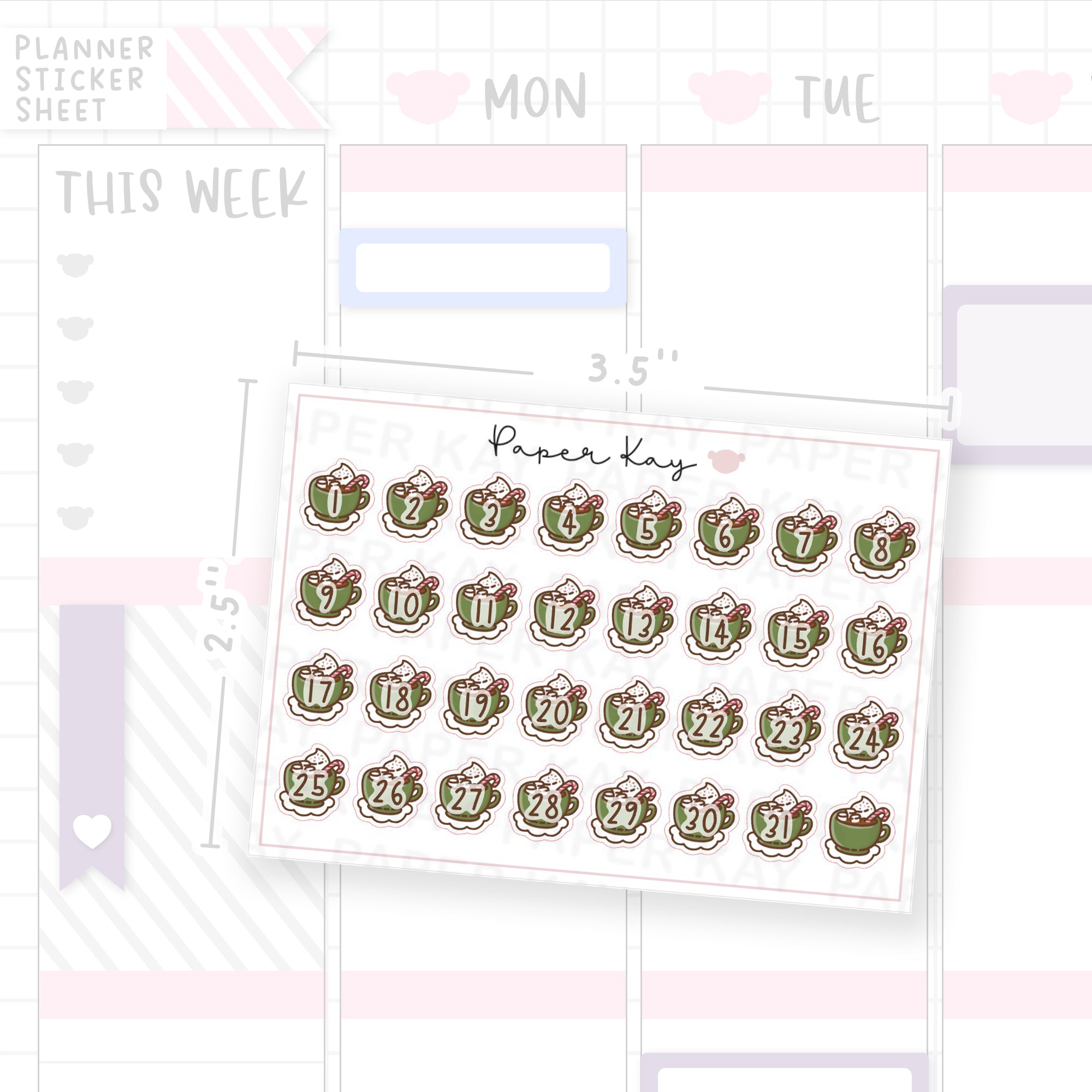 Winter Cafe Hot Chocolate Date Dot Stickers