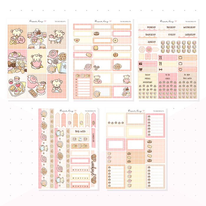 Tea and Biscuit Weekly Vertical Kit - Planner Stickers