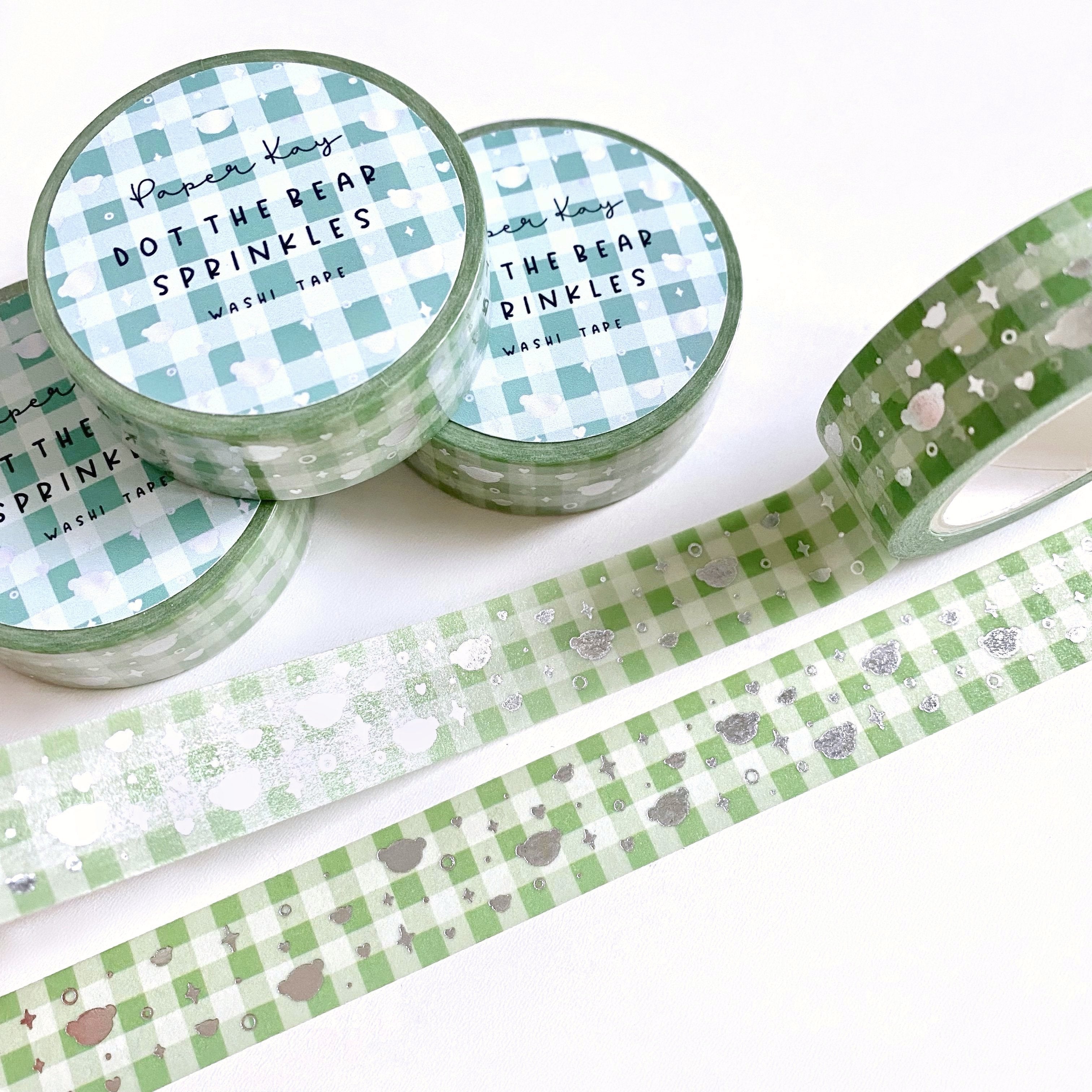 Green Gingham Dot the Bear Sprinkles Washi Tape | Silver Foiled | Happy Holidays Collection