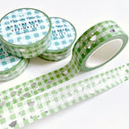 Green Gingham Dot the Bear Sprinkles Washi Tape | Silver Foiled | Happy Holidays Collection