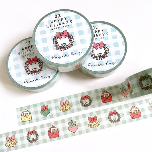 Happy Holidays Green Gingham Washi Tape