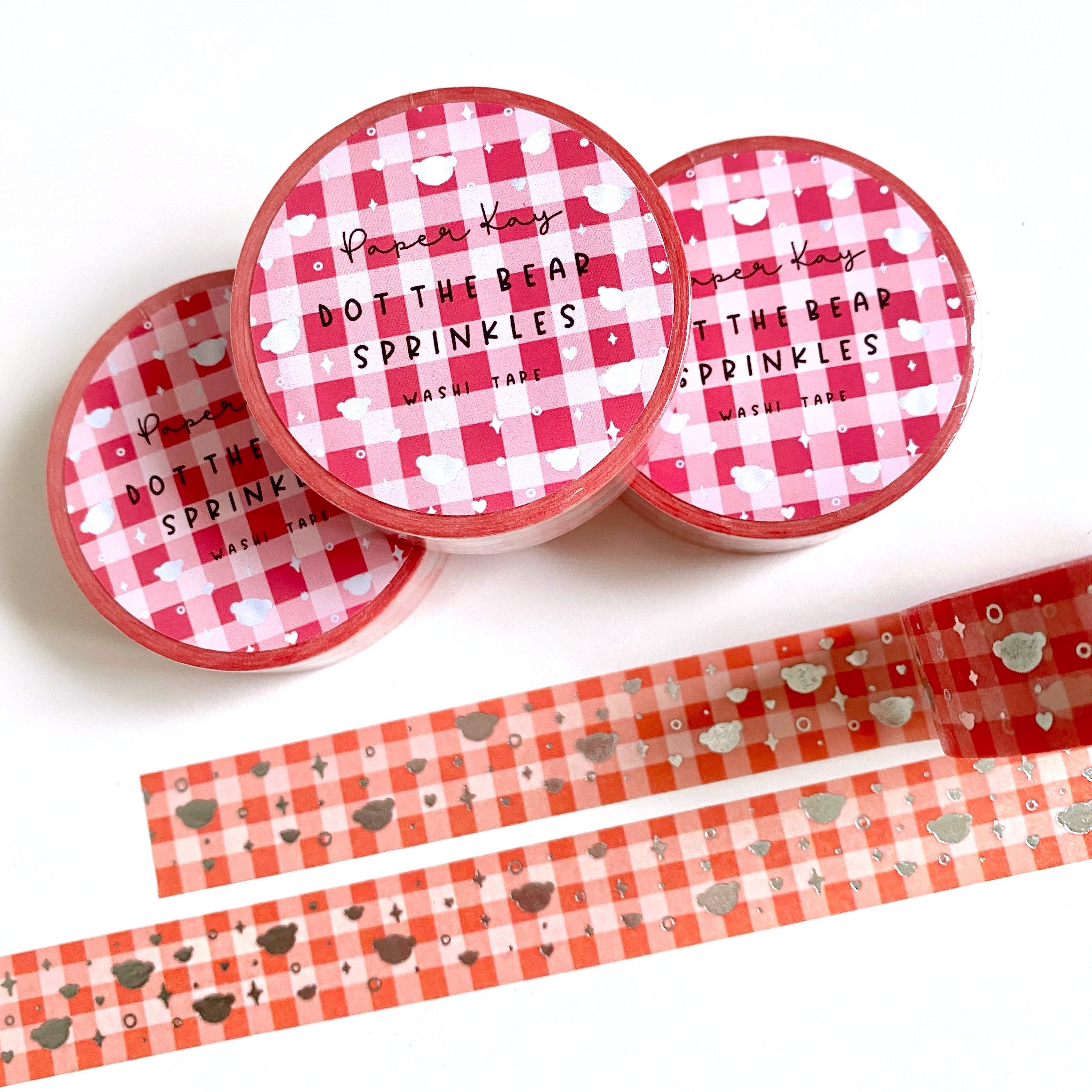 Red Gingham Dot the Bear Sprinkles Washi Tape | Silver Foiled | Happy Holidays Collection