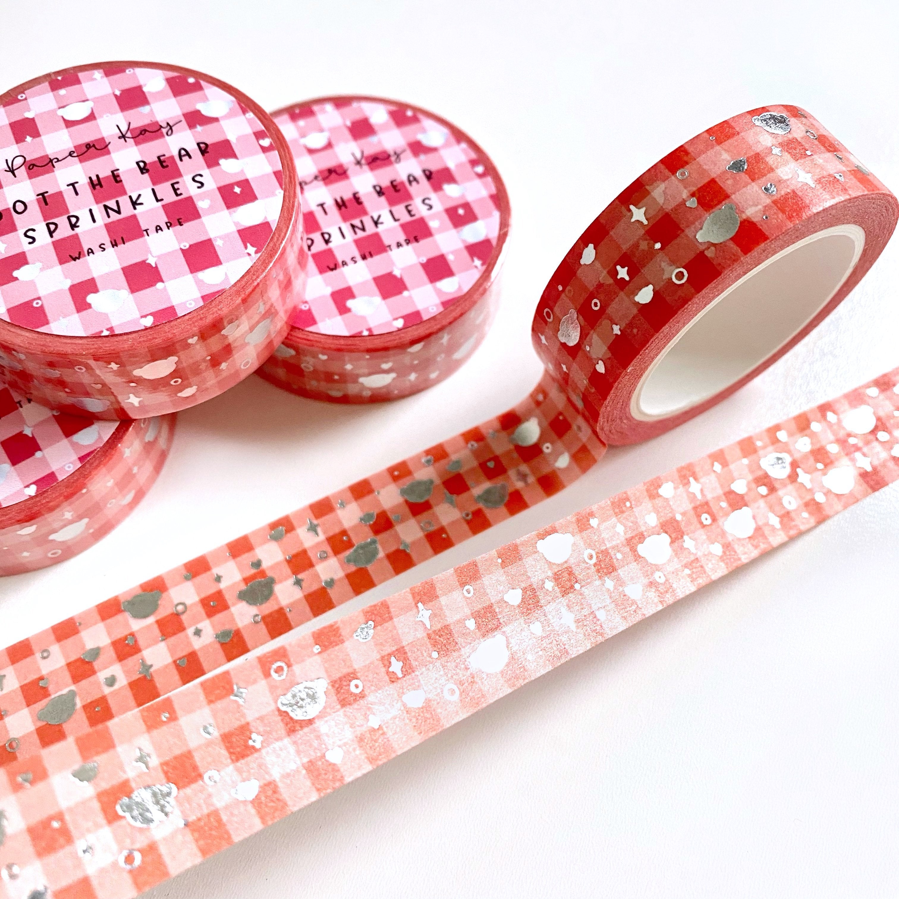 Red Gingham Dot the Bear Sprinkles Washi Tape | Silver Foiled | Happy Holidays Collection