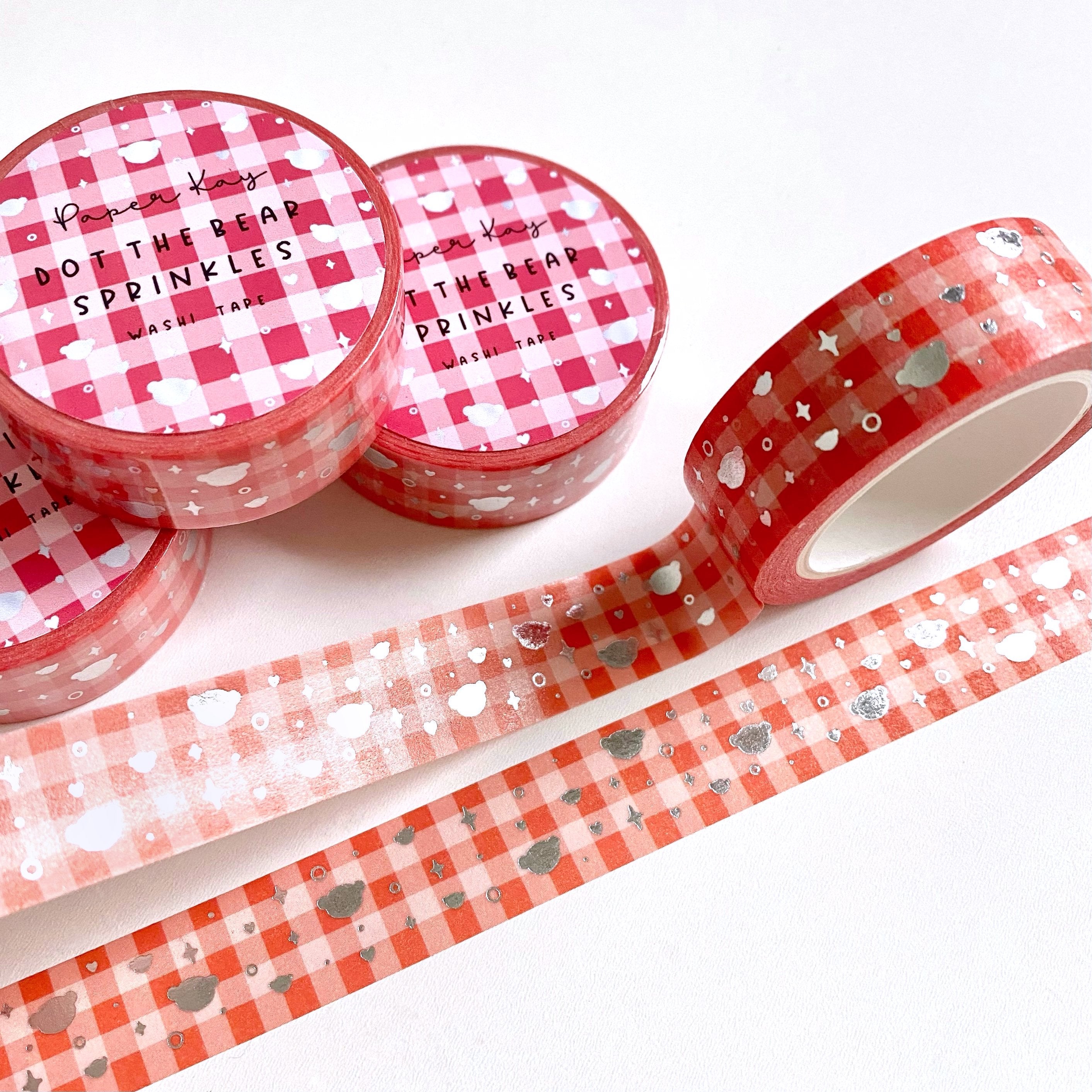 Red Gingham Dot the Bear Sprinkles Washi Tape | Silver Foiled | Happy Holidays Collection