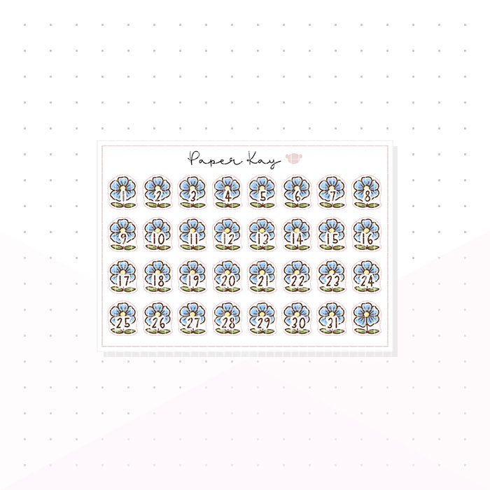 Blue Flower Date Dots - Wildflowers - Planner Stickers