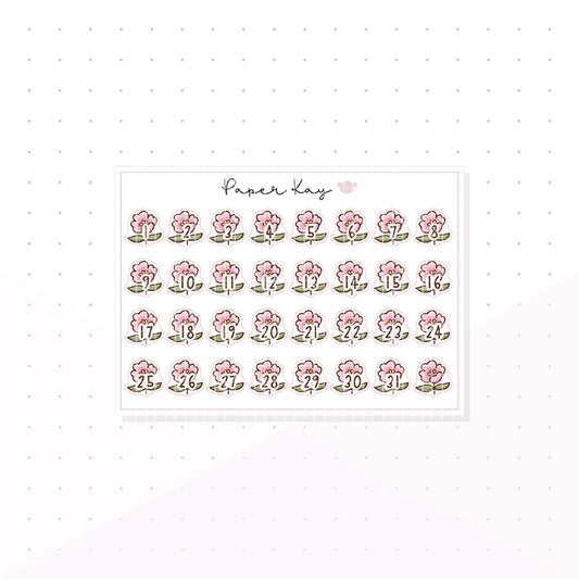 Pink Flower Date Dots - Wildflowers - Planner Stickers